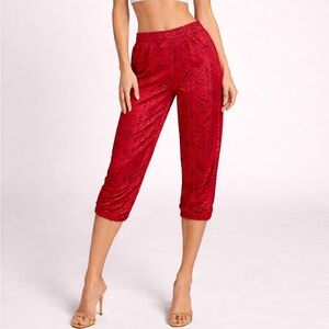 Alexis 100% Silk Zigzag Track Pants Size XS Red Black Ruched Chic Pockets